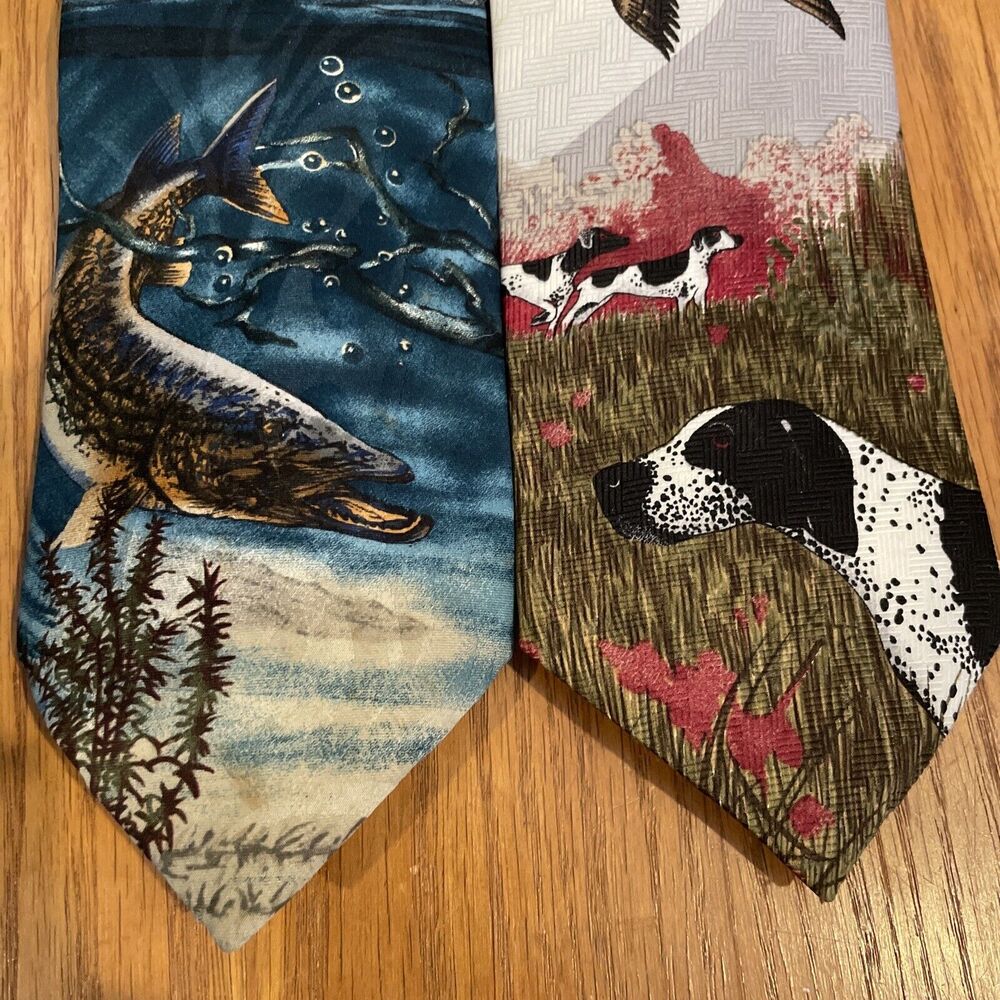 2 X St. James Reed Dalmatian Hunting Necktie Duck Dog Trout Fish Shooting Pup